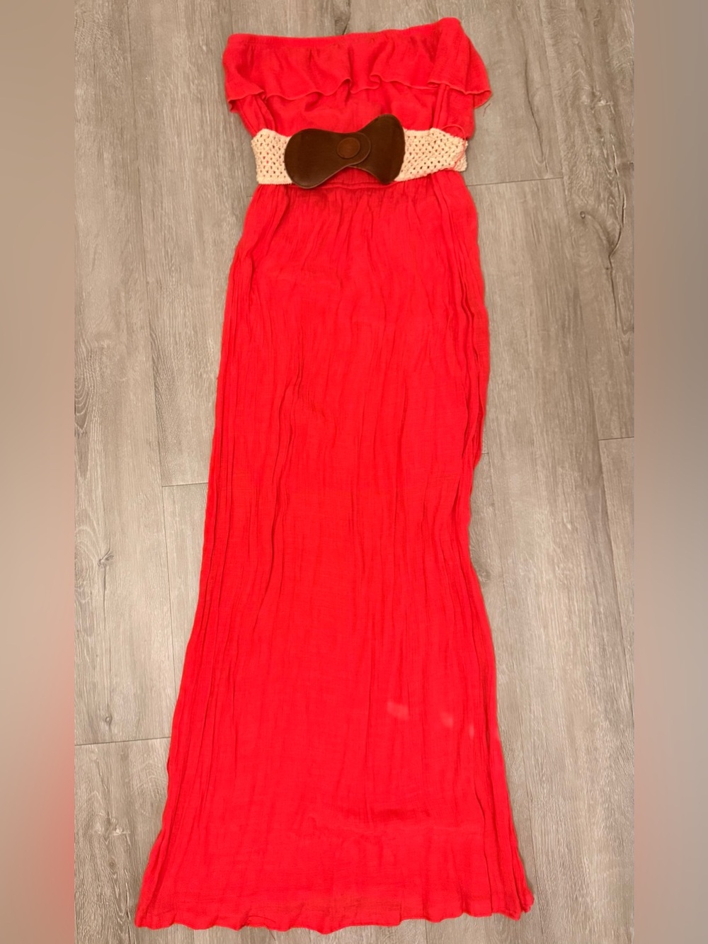 BONGO Coral Strapless Maxi Dress with Braided Waist Accent